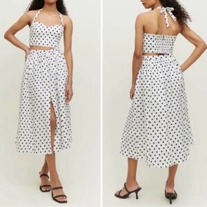 Reformation Black and White Polka Dot Midi Dress